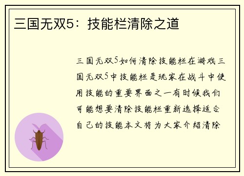三国无双5：技能栏清除之道