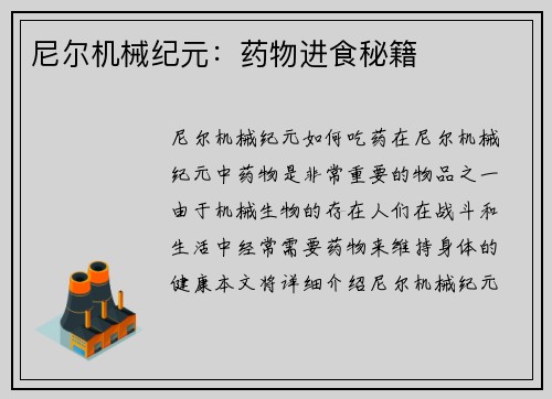 尼尔机械纪元：药物进食秘籍